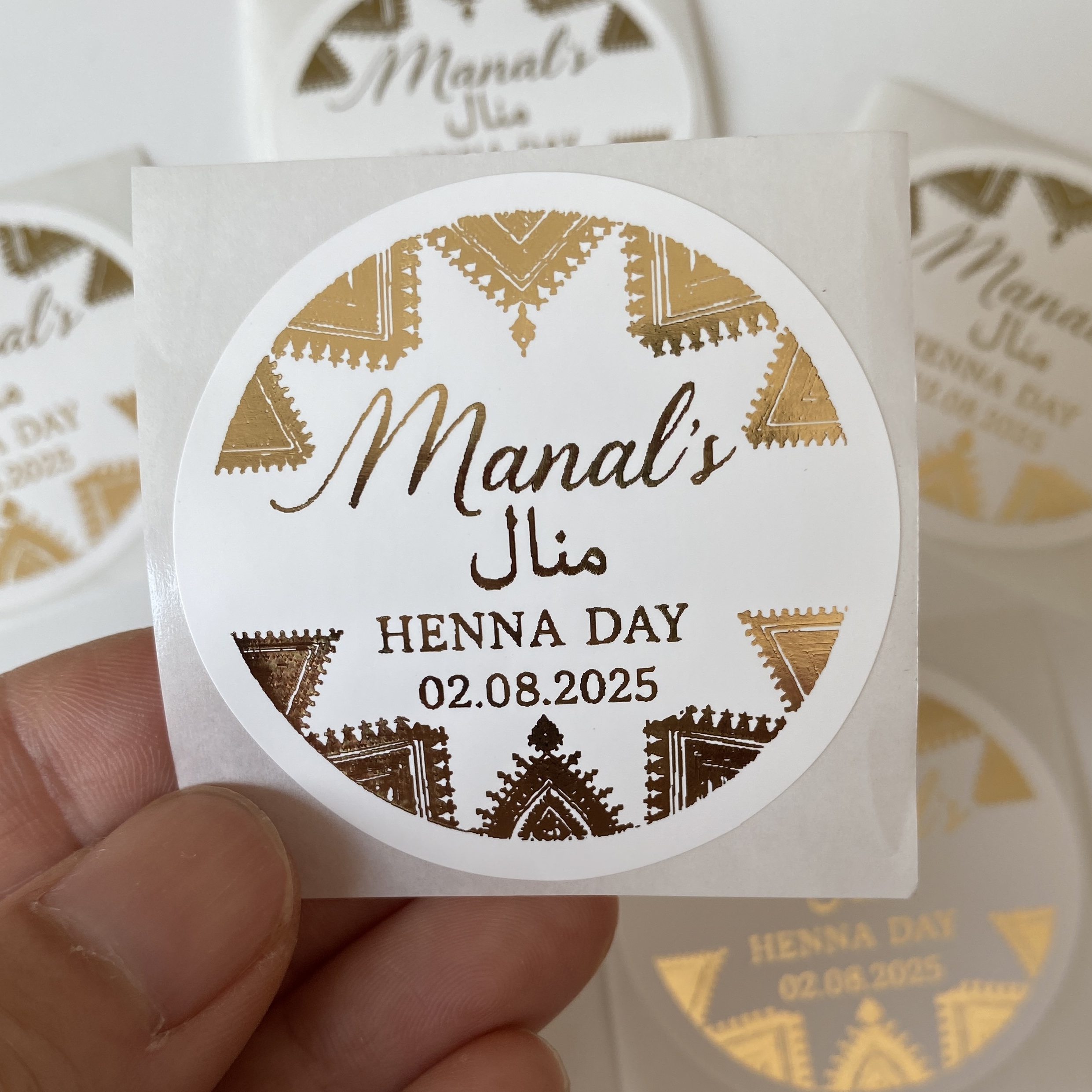 Personalised Candle Label - Green Mehndi Decorations Cotton Henna Wedding