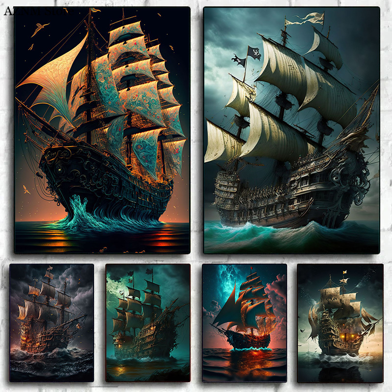 Abstract Pirate Ship Sea Moon  - Pet Portrait Custom review and price