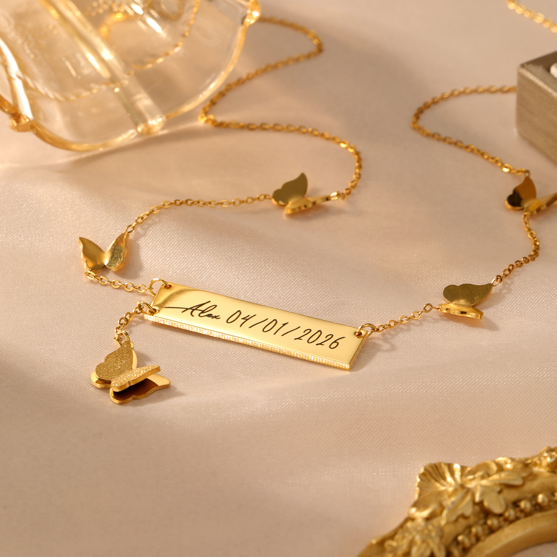 Personalized Butterfly Bar Nam - Handwriting Necklace Bar review and price