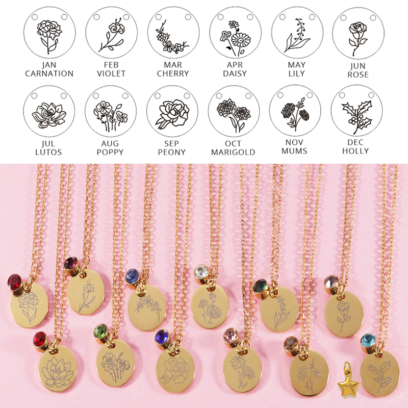 Crystal Birthstone Necklace fo - Birth Flower Necklace review and price