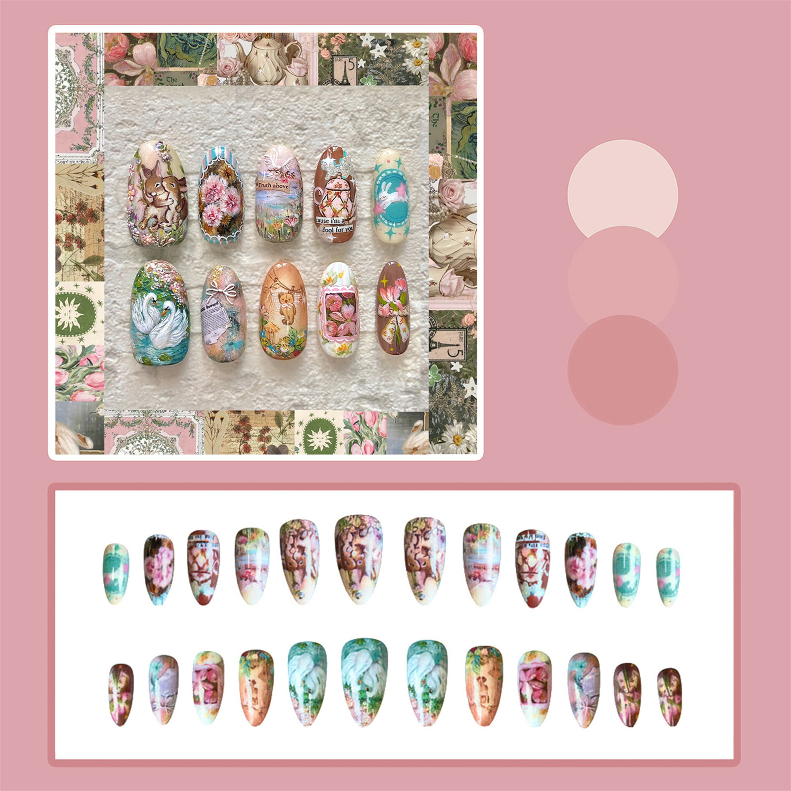 24pcs Vintage Garden Fake Nail - Pressed Flower Art review and price
