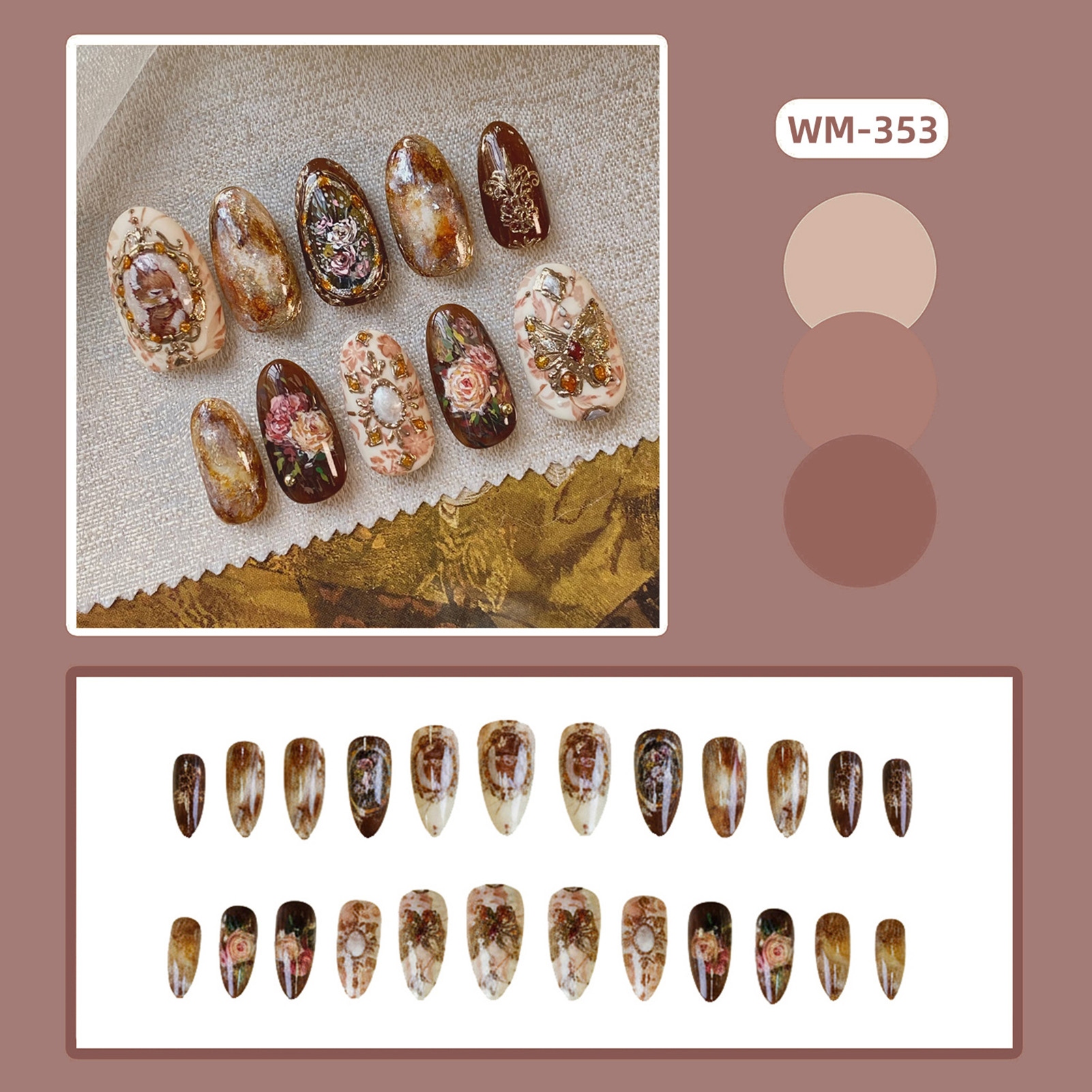 24pcs Vintage Garden Fake Nail - Pressed Flower Art review and price
