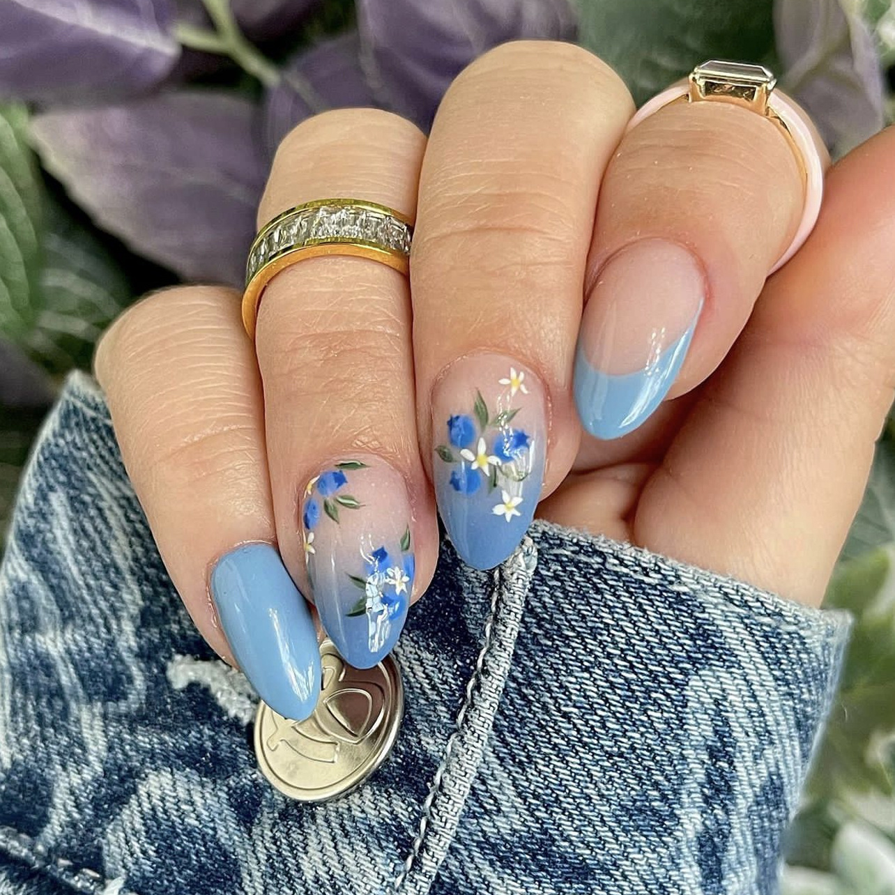 24Pcs Simple Almond Nails Tips - Pressed Flower Art review and price
