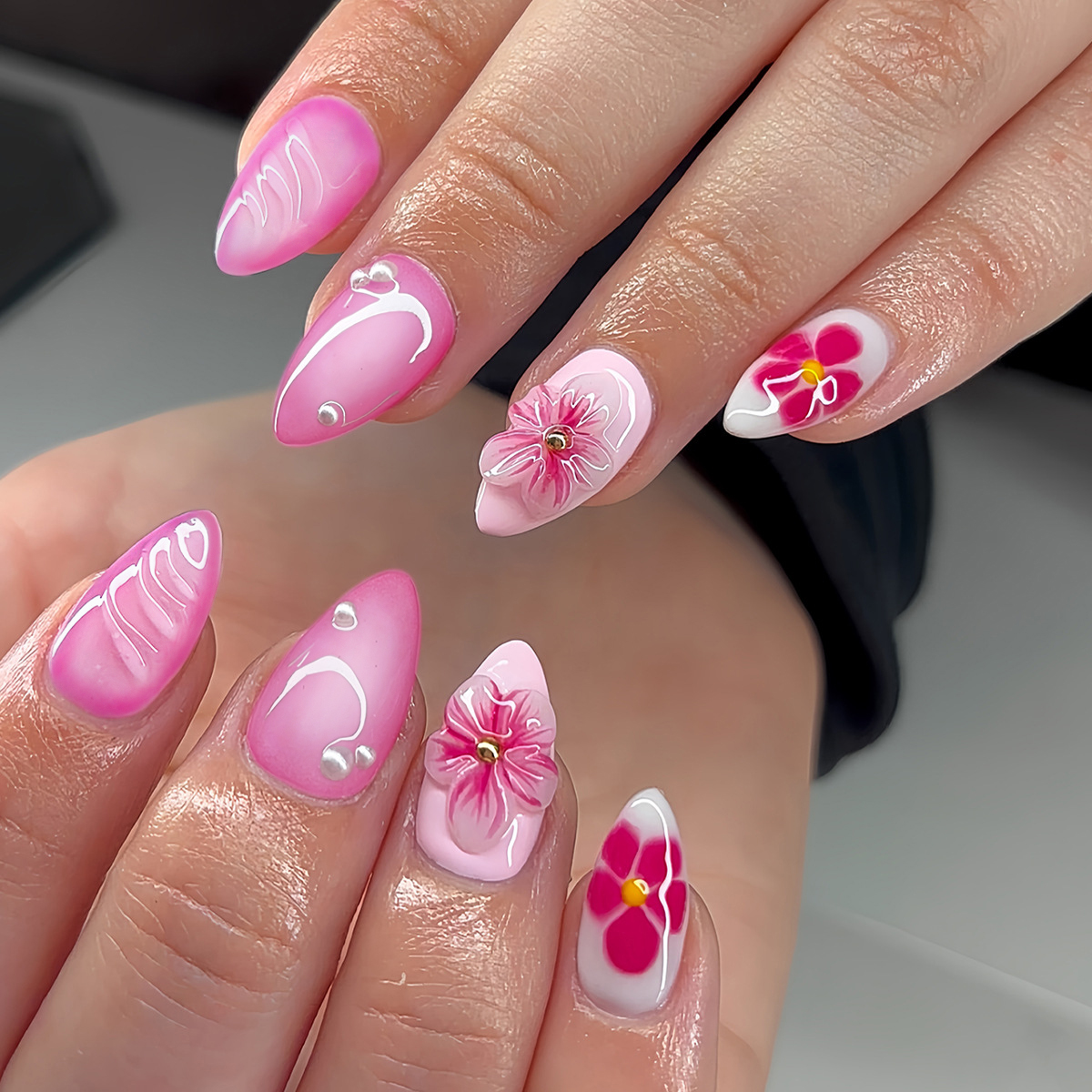24Pcs Simple Almond Nails Tips - Pressed Flower Art review and price