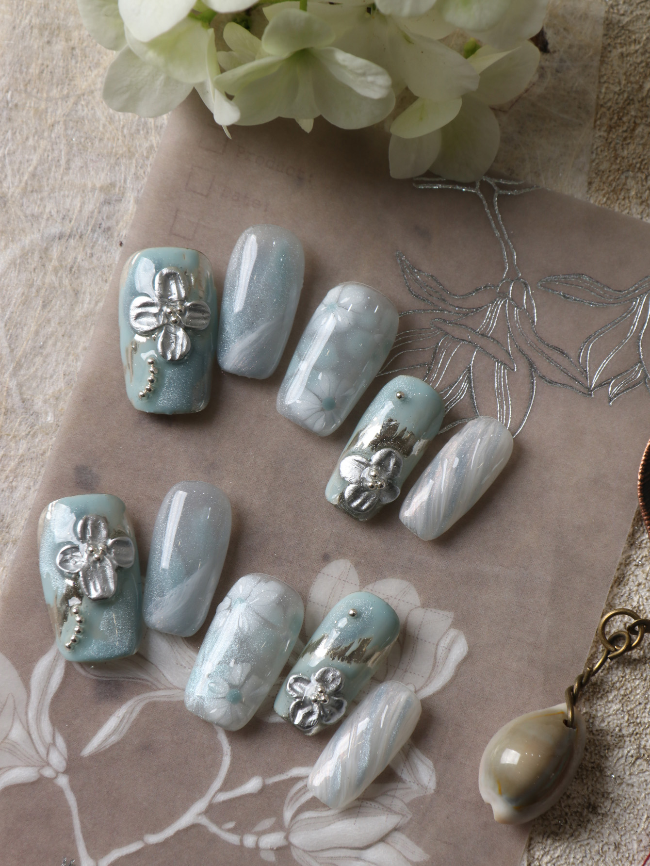 10Pcs Press on Nails Blue Whit - Pressed Flower Art review and price