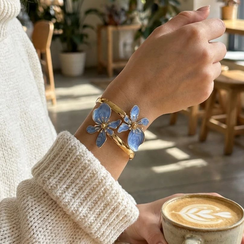 Elegant Enamel Flower Open Cuf - Coordinates Bracelet review and price
