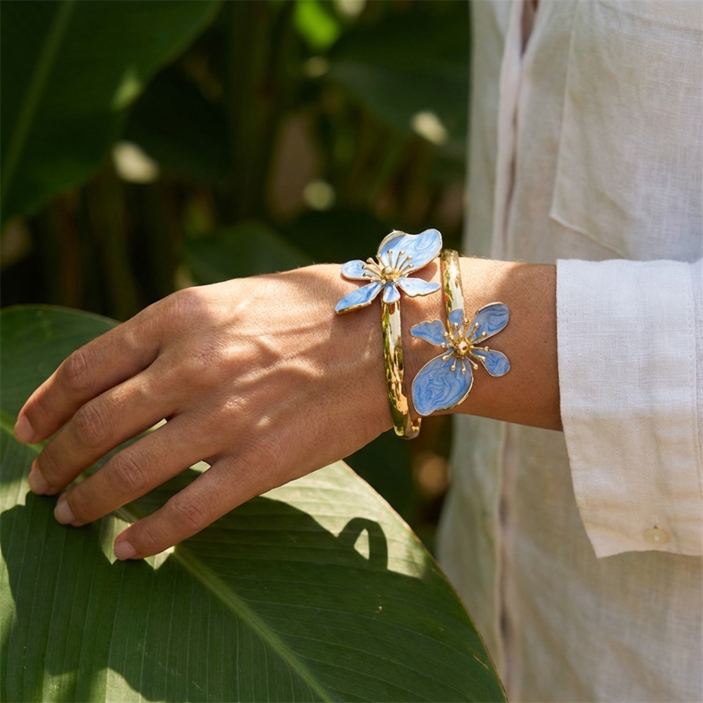 Elegant Enamel Flower Open Cuf - Coordinates Bracelet review and price